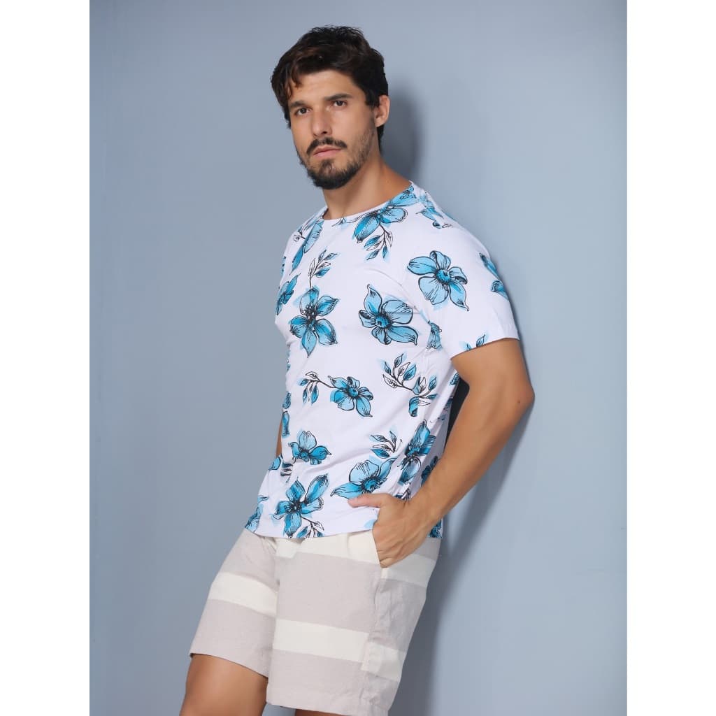 Camisetas Manga Curta Com Estampada Inteira Malha Visco Lycra