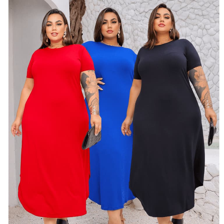 Vestido Longo Casual Festas Soltinho Elegantes Versátil Liso Cores de Verão
