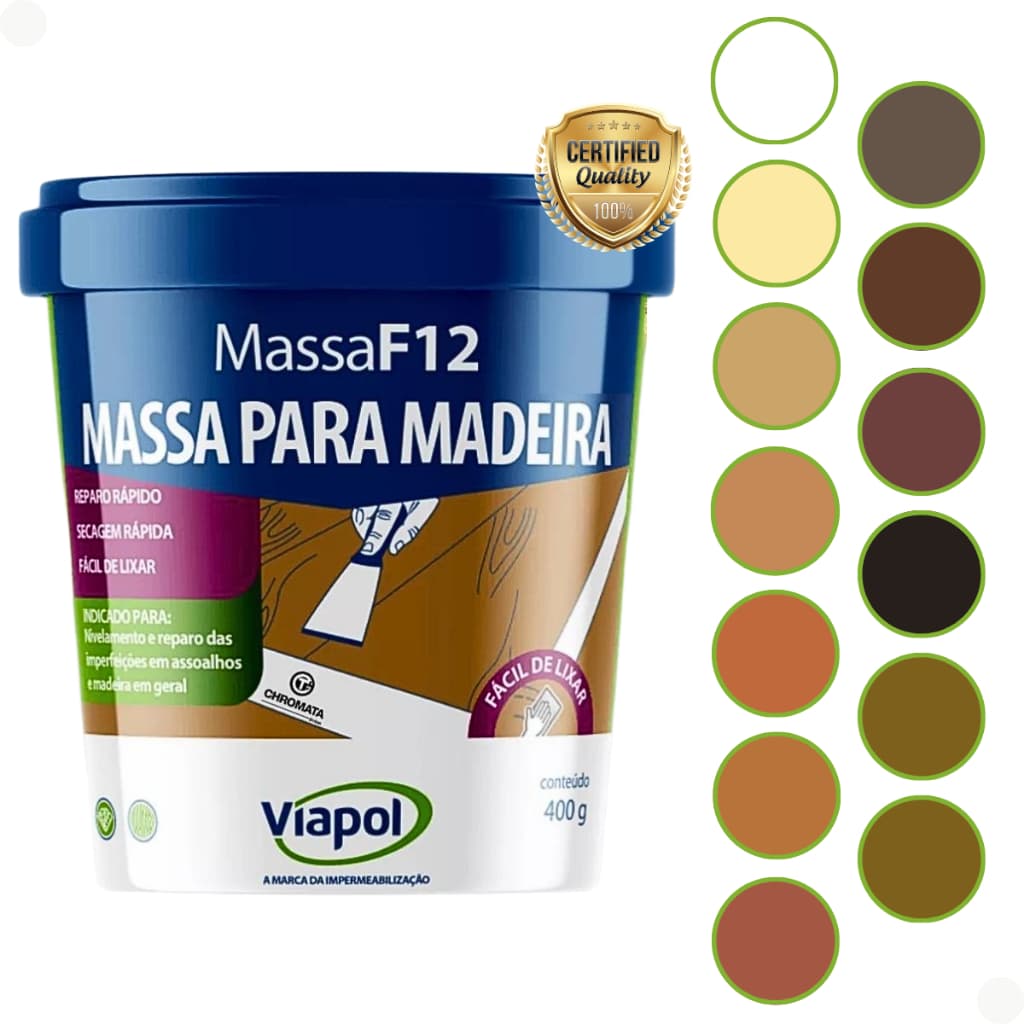 Massa F12 400g Madeira Massa Para Calafetar Calafetação de Madeira Viapol Todas as Cores