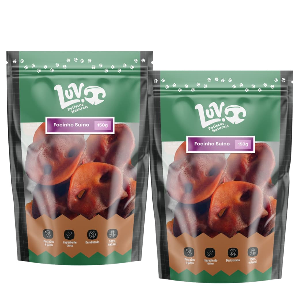 Kit 2un Petisco Natural Desidratado Para Cachorro Focinho Suíno - Luv Petiscos - 150g