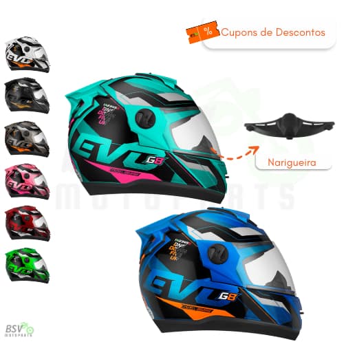Capacete Fechado Integral Evolution G8 Evo 788 Narigueira Pro Tork Masculino Feminino Várias Cores