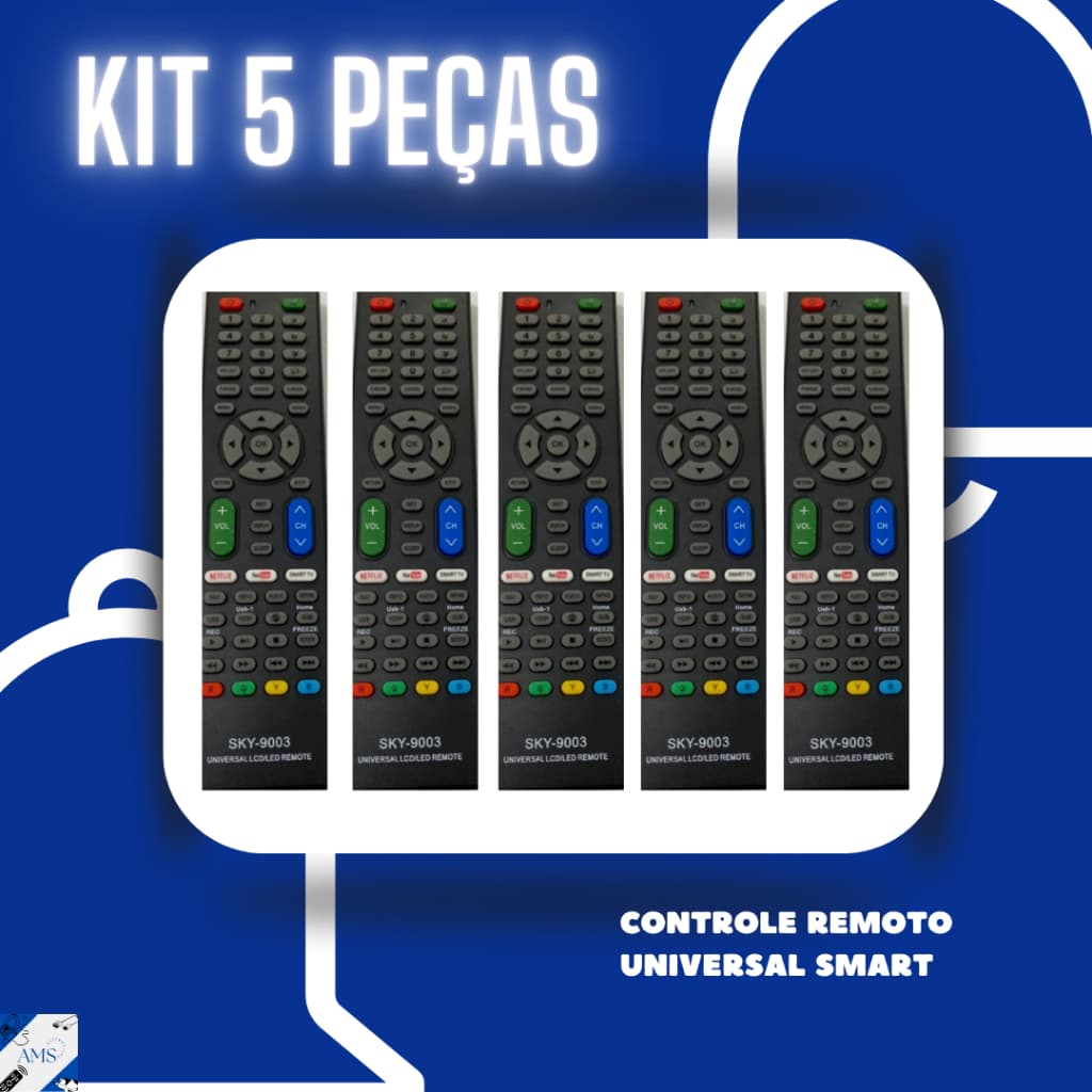 Kit 5 peças de Controle Remoto Universal para Tv Smart 9003 7740