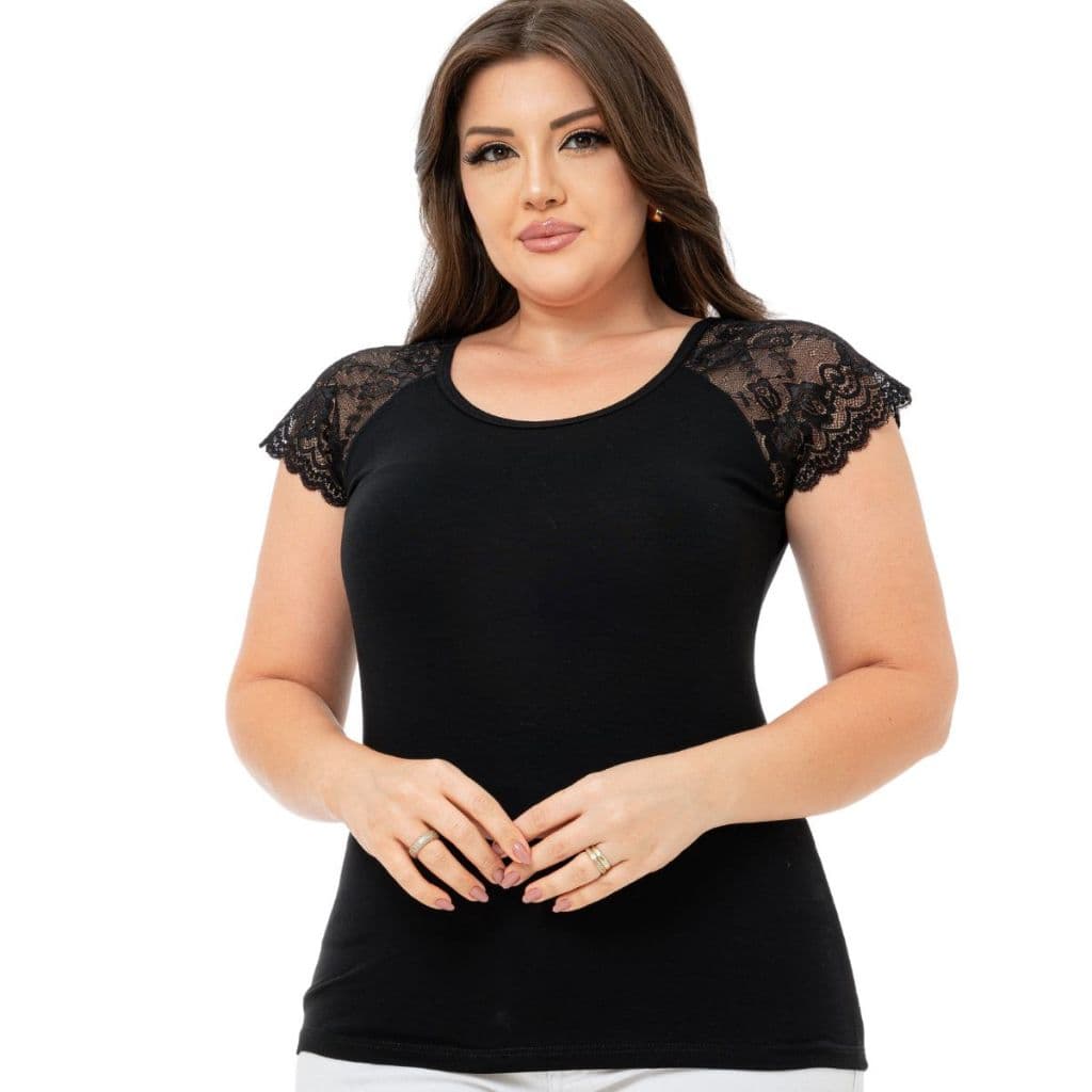 Blusa De Malha Com Detalhe De Renda Gola Redonda Blusinha Moda Feminina Diário Casual Fresquinho