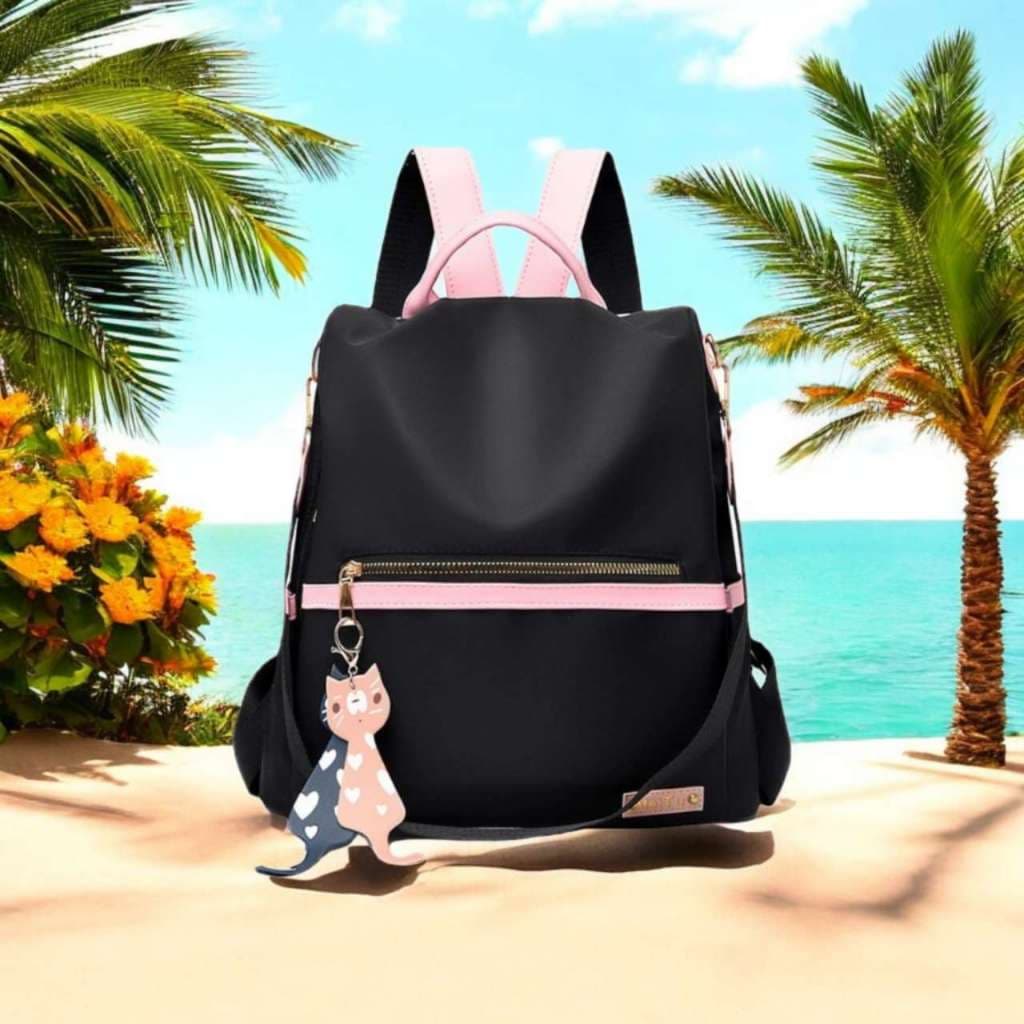 Mochila Feminina Casual Impermeável De Nylon De mochila escolar com o acessório da Gatinha