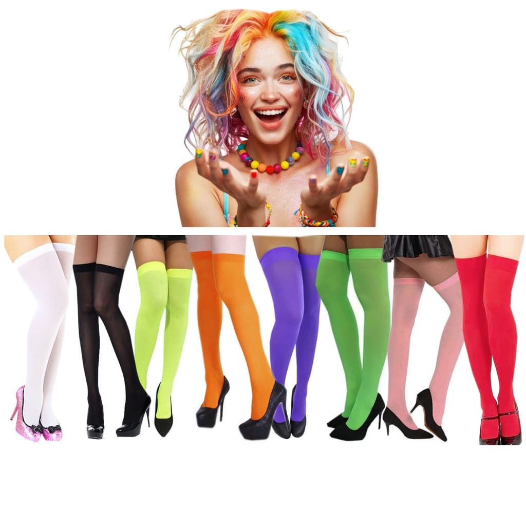 Meia para Festa 7/8 Colorida e Neon Acima do Joelho Várias Cores - Fantasia Cosplay Carnaval