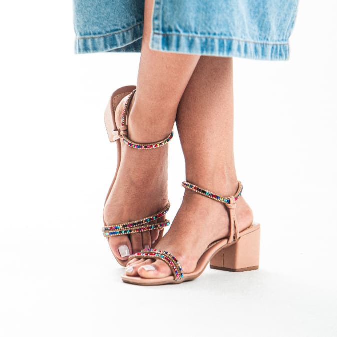 Sandalia Feminina Salto Bloco Grosso Baixo Tamanco Luxo Brilho Strass Casual