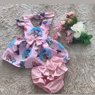 Conjunto Menina Bebê Carinho Patrulha Canina Rosa +Calcinha +Laço de Cabelo