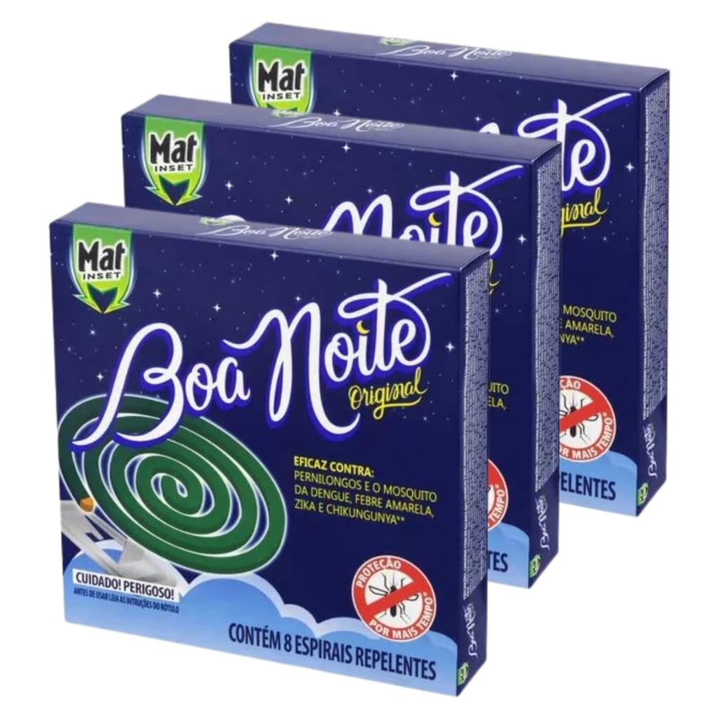 Kit 3 Inseticidas Repelente Boa Noite Mat Inset Fort Espiral