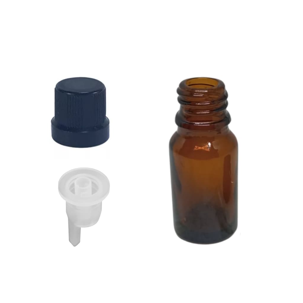 05 Frascos Gotejador  10ml Vidro Âmbar E Tampa Com Lacre