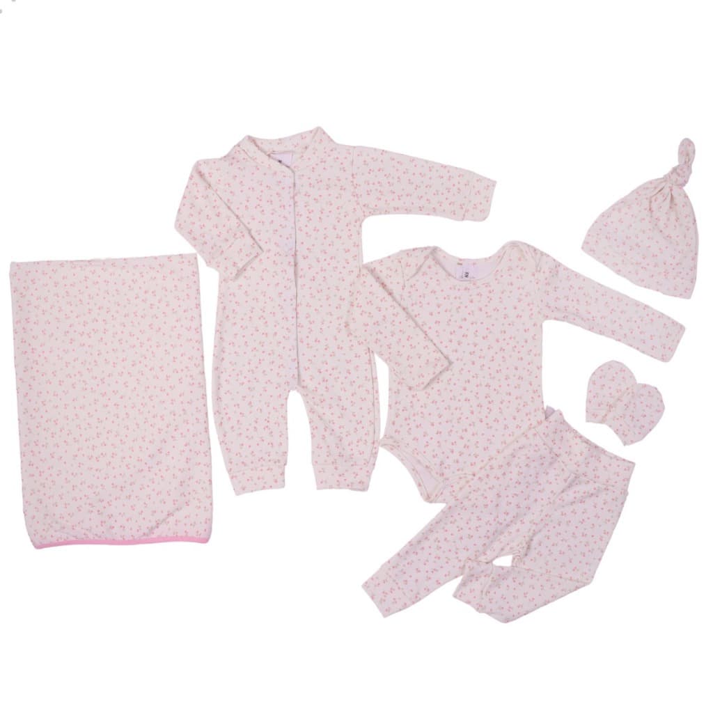 Saída de Maternidade Menina Flores 100% Algodão completo Roupa de Bebê Menina 6 peças