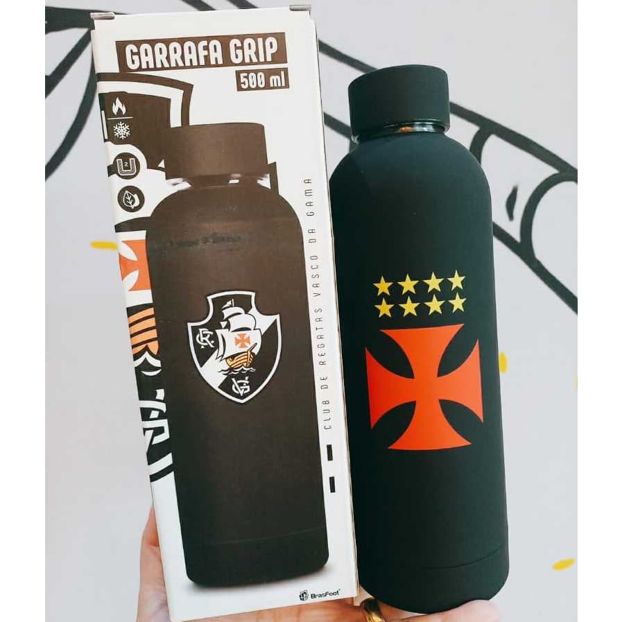 GARRAFA TÉRMICA VASCO EMBORRACHADA 500ML TIME DE FUTEBOL 12H