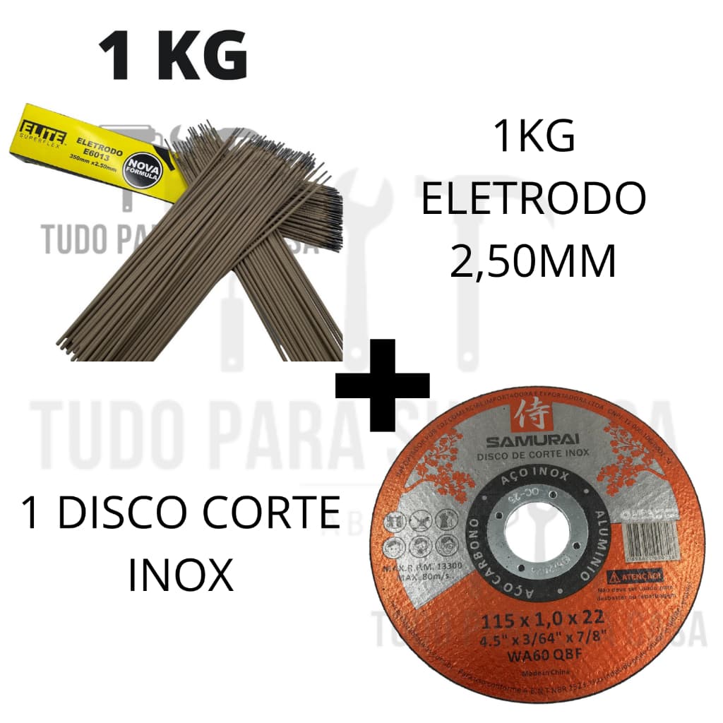 Eletrodo 6013 2.5 1KG + 1 Disco de Corte Inox/Ferro/Alumínio