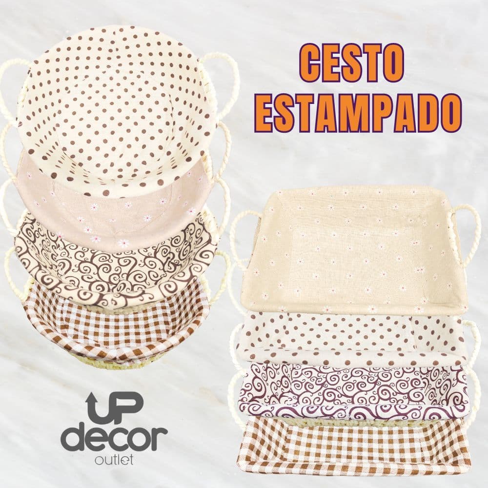 Cesto de Pão Redondo Retangular para Pães Bolos Organizador com Forro Estampados