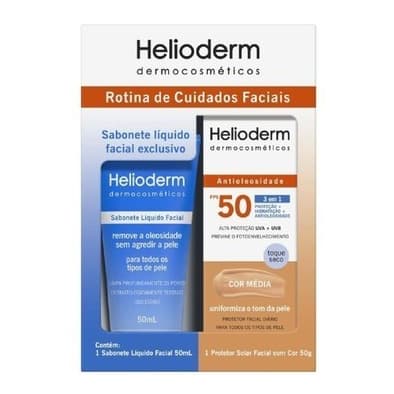Kit Sabonete Liquido Facial Helioderm 50ml + Protetor Solar Facial FPS50 Cor Media 50g