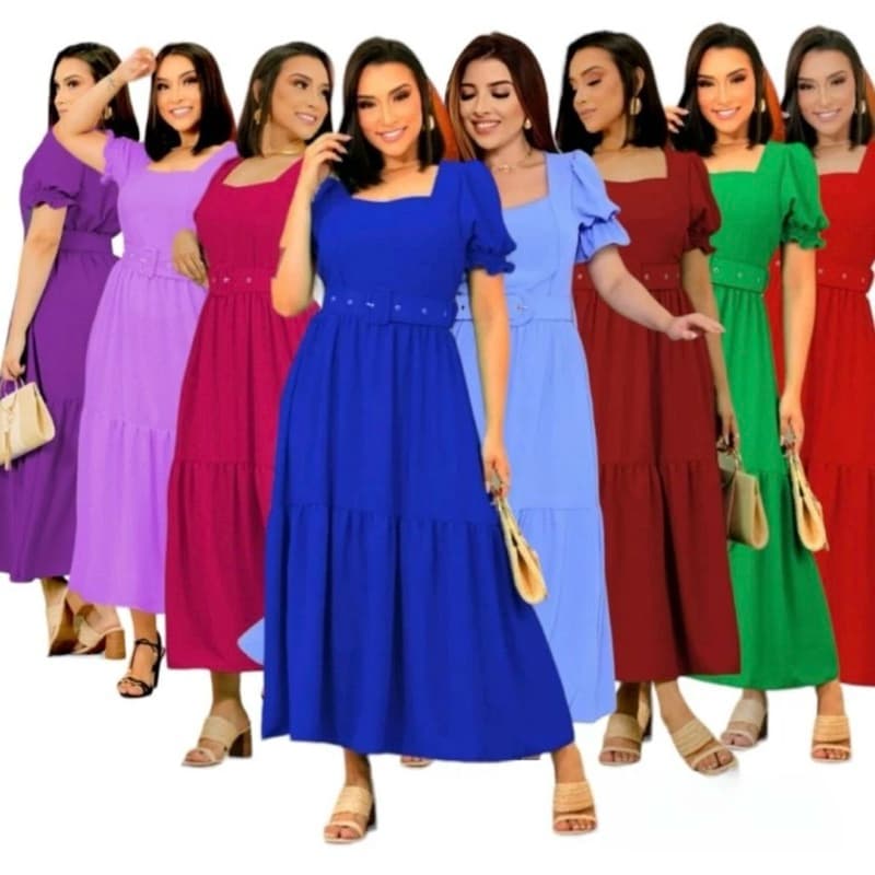 Vestido Midi Plus Size Duna Sem cinto Três Maria