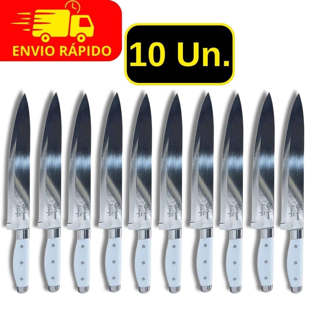 Kit 10 Faca Aço Inox 8 Polegadas 34cm Line Utensilio Carnes Legumes e Frutas Cozinha Chef
