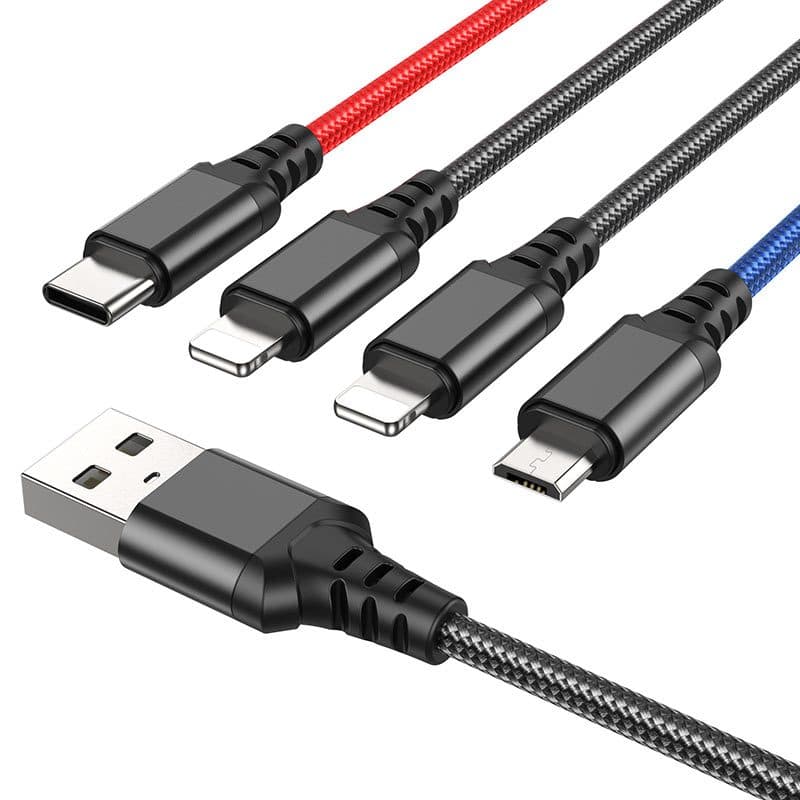 Cabo Nylon 4 Em 1 Usb Para Ip+ 2type-c+ Micro 1m Hoco X76