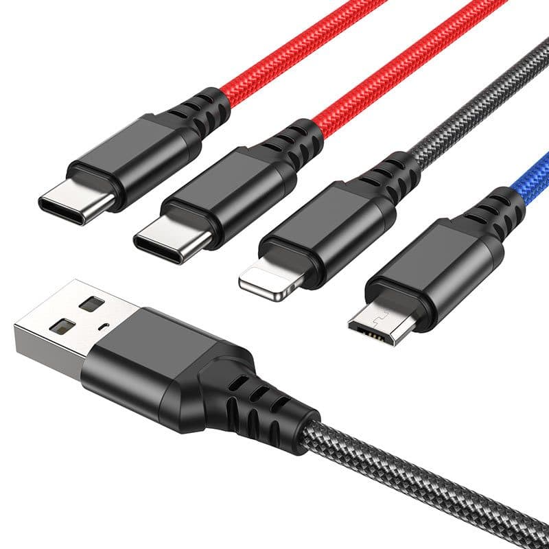 Cabo Nylon 4 Em 1 Usb Para Ip+ 2type-c+ Micro 1m Hoco X76