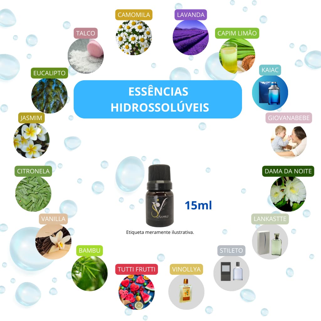 Kit 3 e 6 Essências Para Difusor Elétrico e Aromatizador e Sabonetes 15ml Hidrossolúvel A Base Água