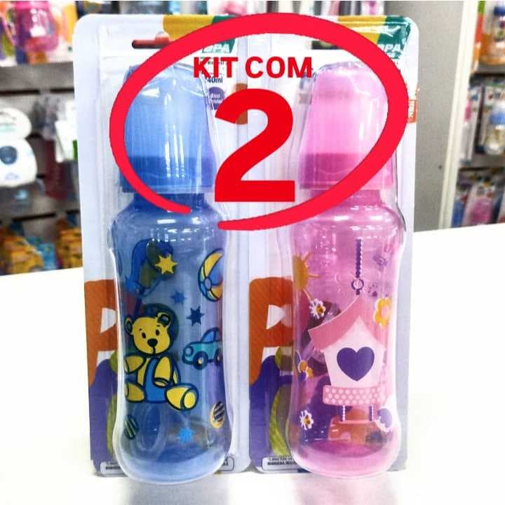 Kit com 2 Mamadeira 240ml Bico Redondo para Criança