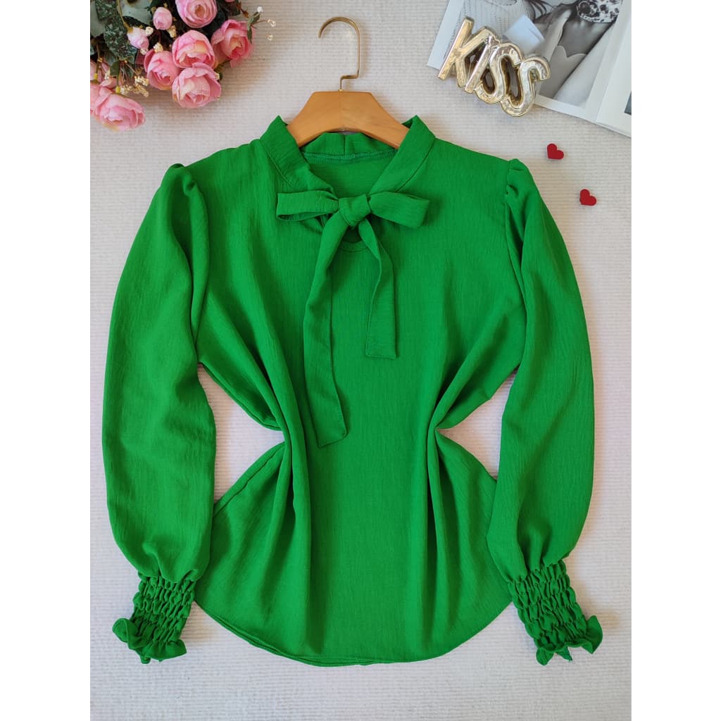 L.L.MODAS FEMININA    blusa feminina manga longa com gola laço tecido duna