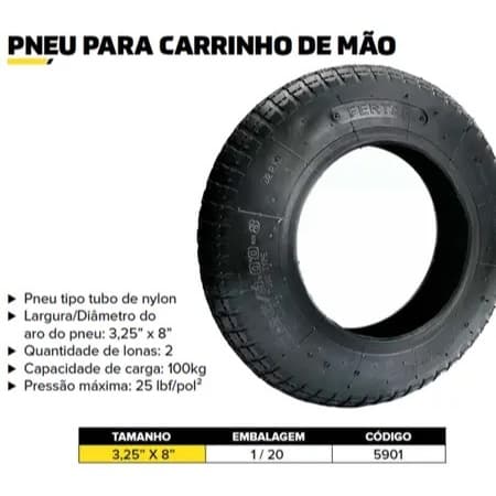 PNEU 3,25 X 8 PARA CARRINHO DE MÃO - 2 LONAS