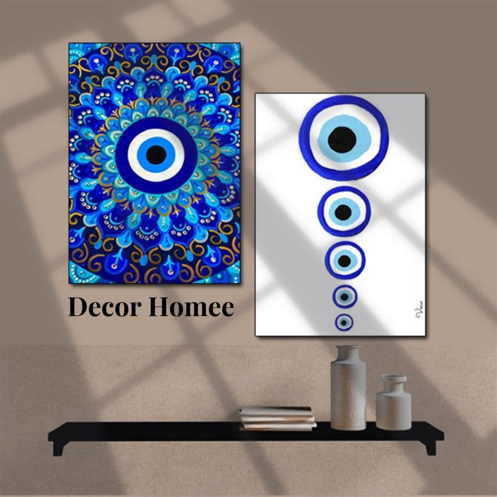 Kit 2 Quadros Olho grego, proteção 20x28 MDF mandala azul