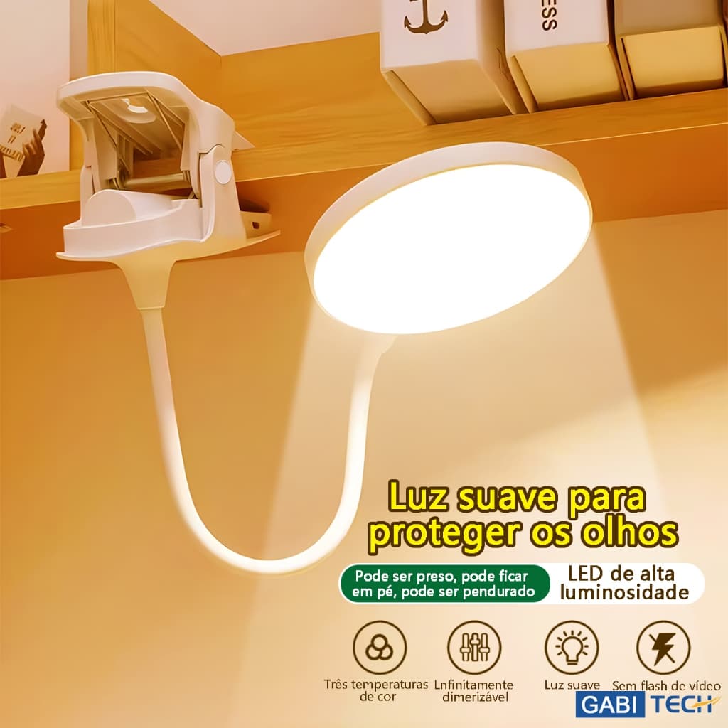 Luminária De Mesa Abajur Sem Fio Com Clipe Led Iluminação Sensor De Toque Luz Quarto Garra Flexível
