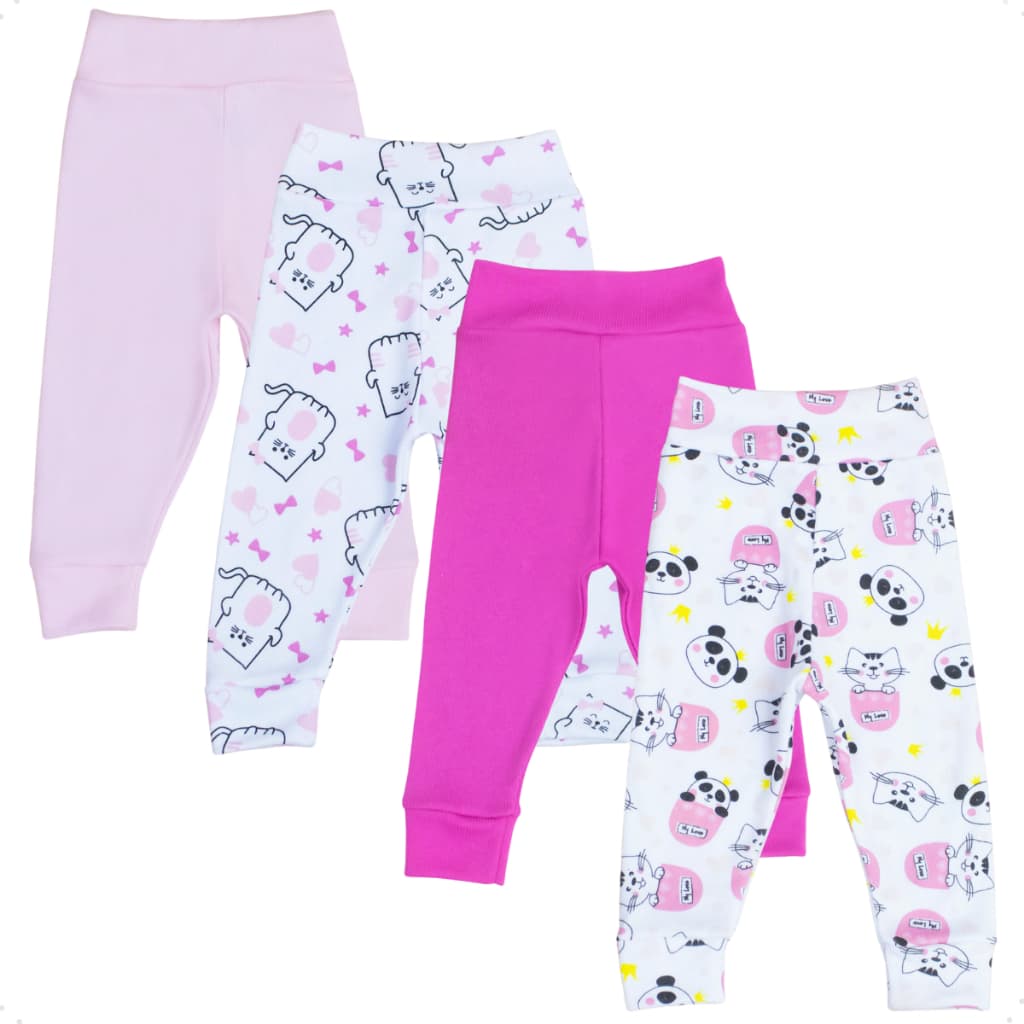 Kit 04 Unidades Calça Mijão Bebê em Malha Ribana Algodão Culote Cós Alto Sem Elástico Não Aperta