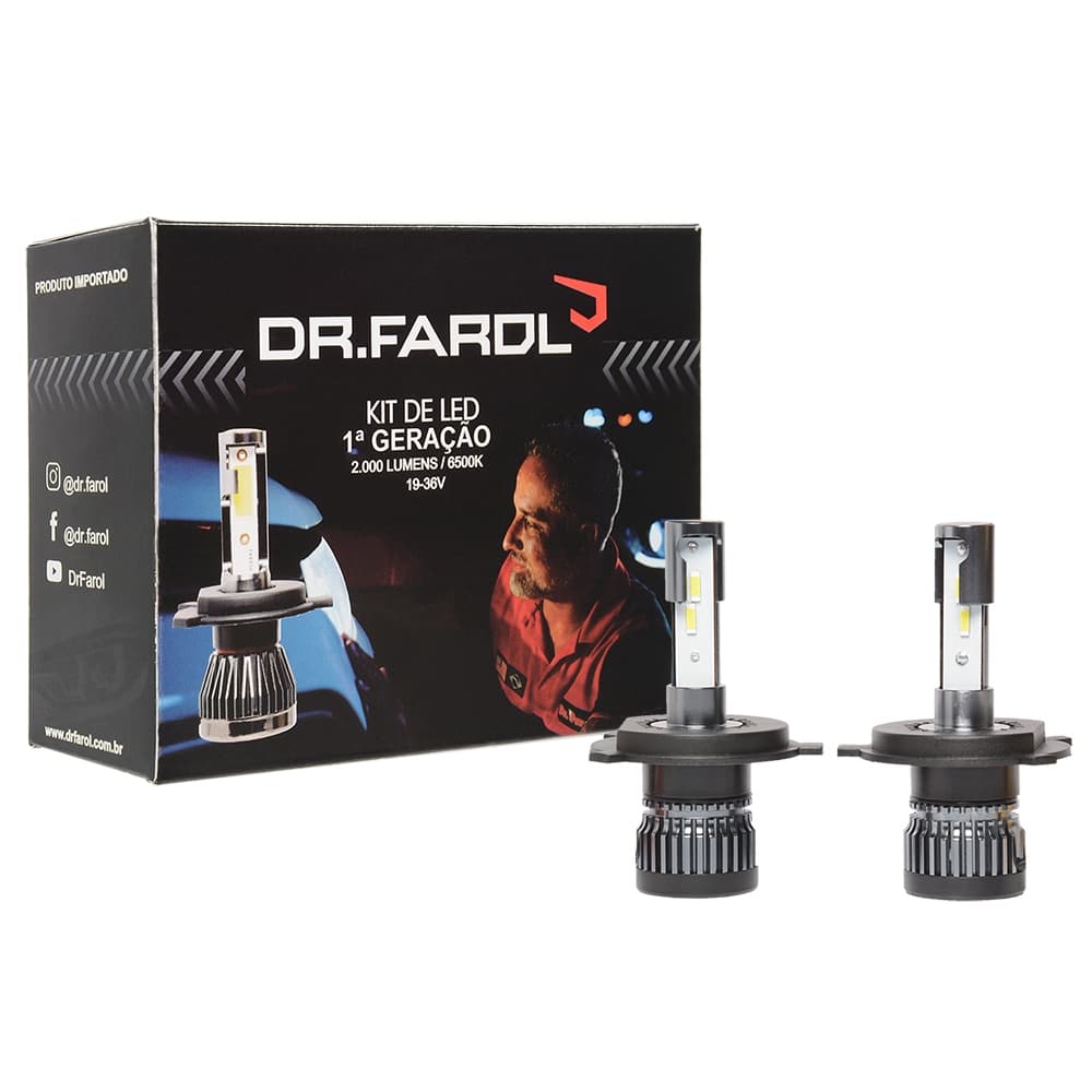Kit Led Original Dr Farol 1ª Geração 4000 Lúmens 6500k Encaixe H15, H11, HB3 HB4, H16B, H27