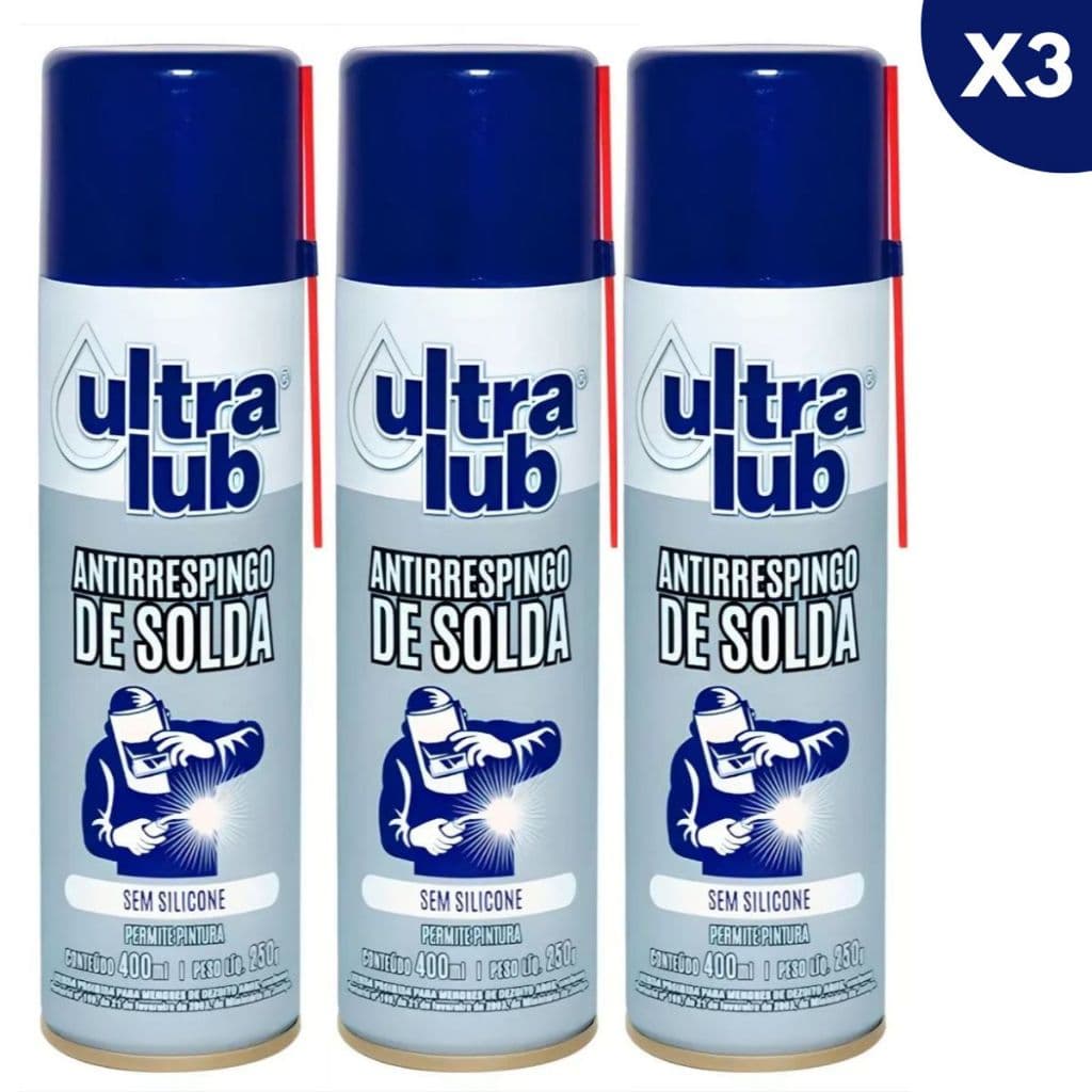 Kit 3 Antirrespingo de Solda Spray sem Silicone 400ml Ultra Lub