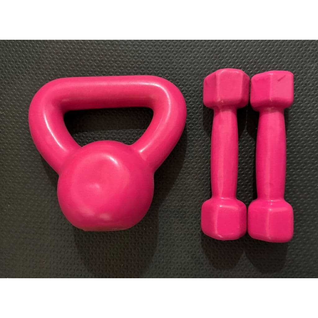 Kit par de halteres sextavado Rosa + Ketlebell 4kg Rosa - 8kg total