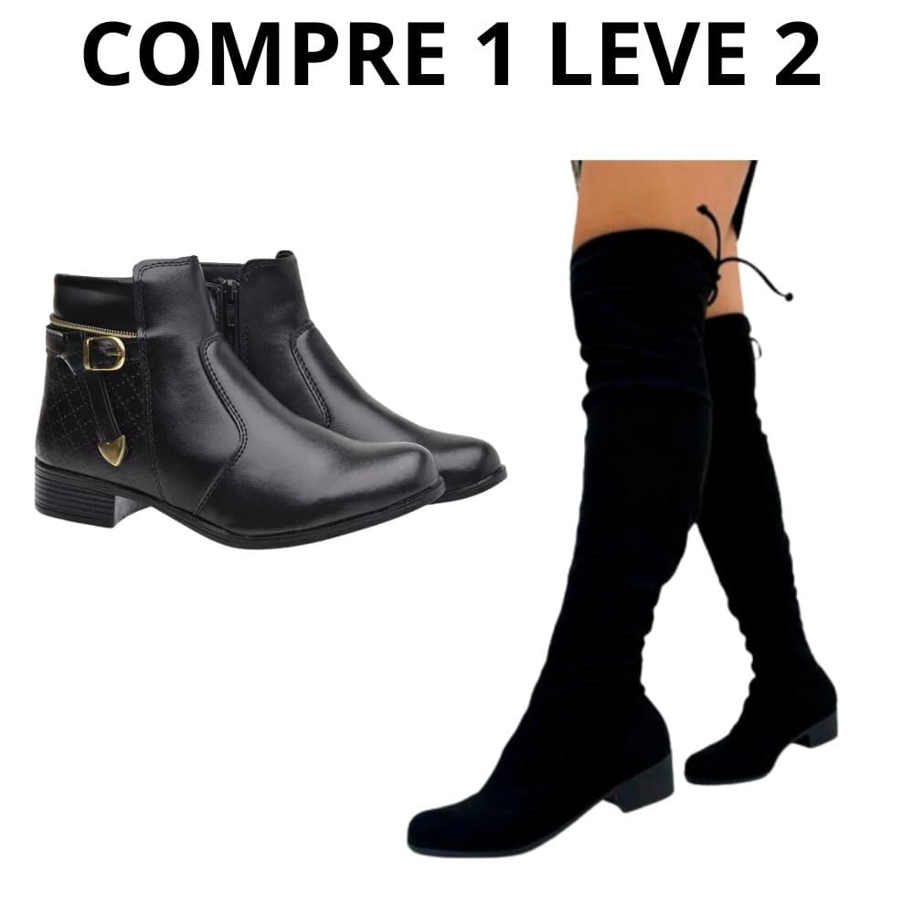 Kit 2 Montaria Coturno Feminino Cano Longo E Cano Curto Ziper Lateral Confortavel Promoção