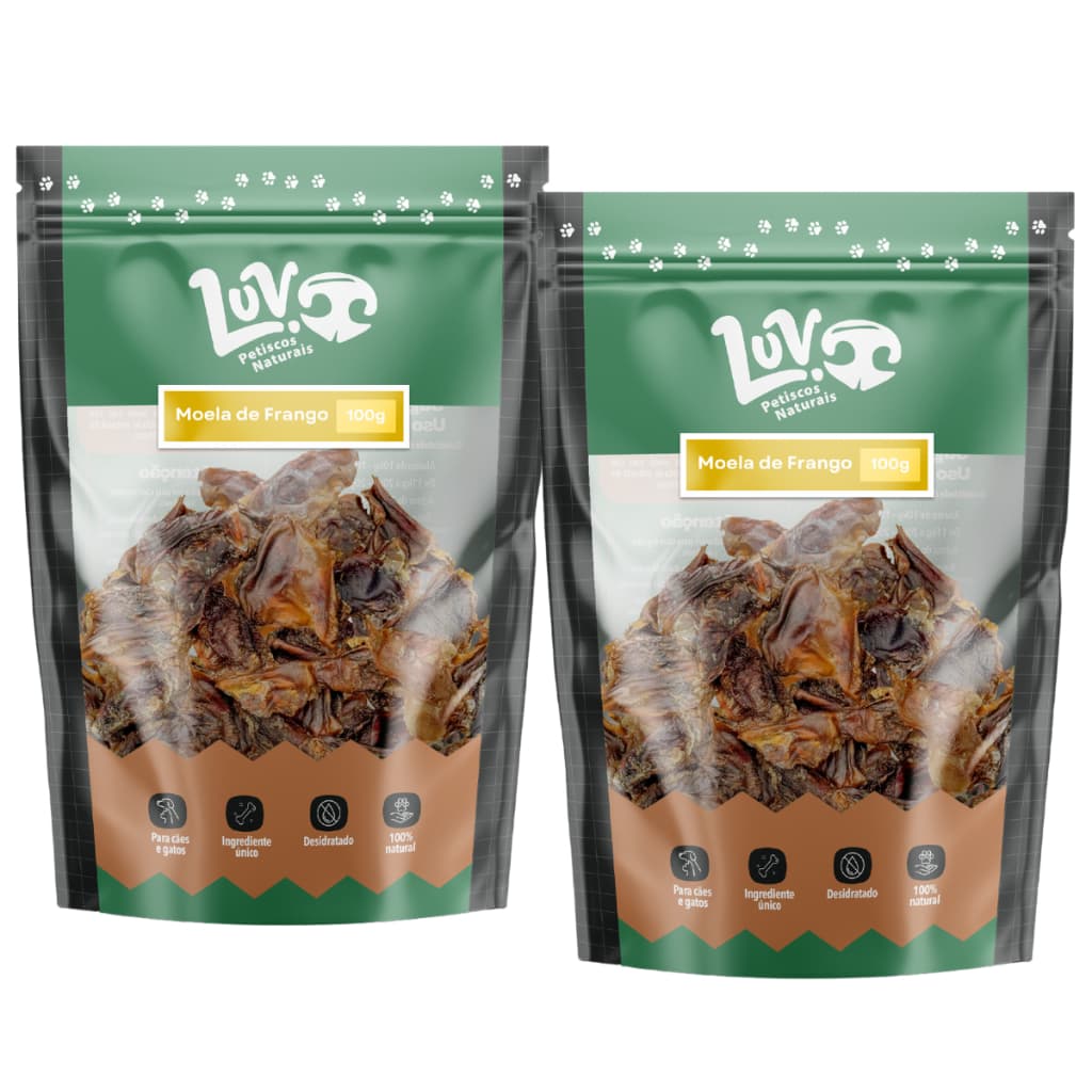 Kit 2 Petisco Moela de Frango Natural Desidratado  Para Cachorro 100g - LUV Petiscos