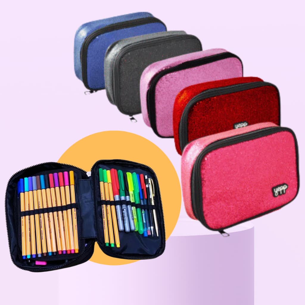Estojo Box Jumbo Brilho Glitter Yepp Retangular 22cm