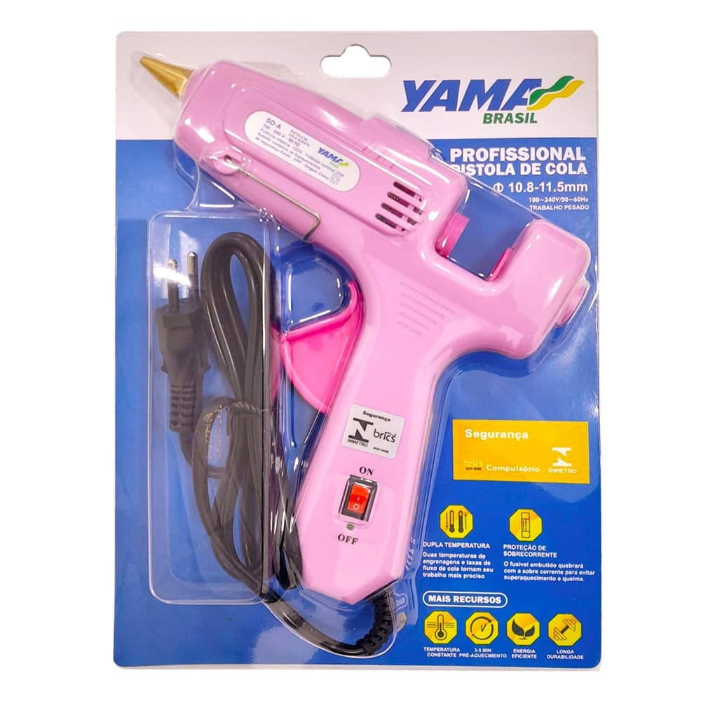 Pistola Cola Quente Yama 100w Bivolt Bico Removível - SD-A - Rosa (Bastão Grosso)