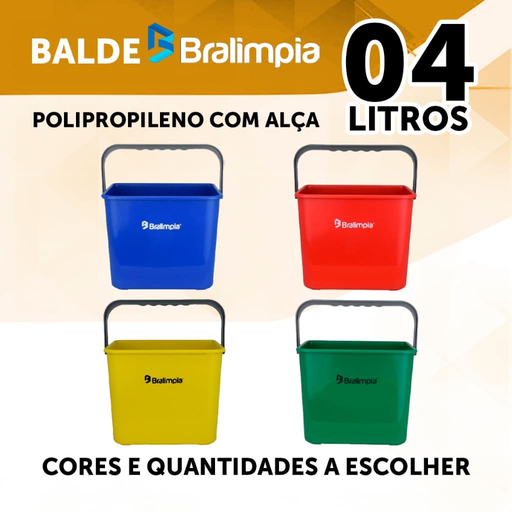 BALDE BRALIMPIA  4 LITROS  COM ALCA CORES A ESCOLHER LIMPEZA E HIGIENE