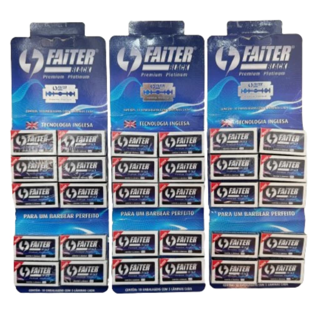 Kit com 3 Lâminas De Barbear Faiter Black Premium com 50 cada cartela