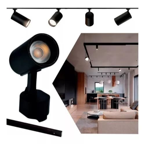 Kit Eletrificado Trilhos 1m + 4 Spots Led 30w Preto