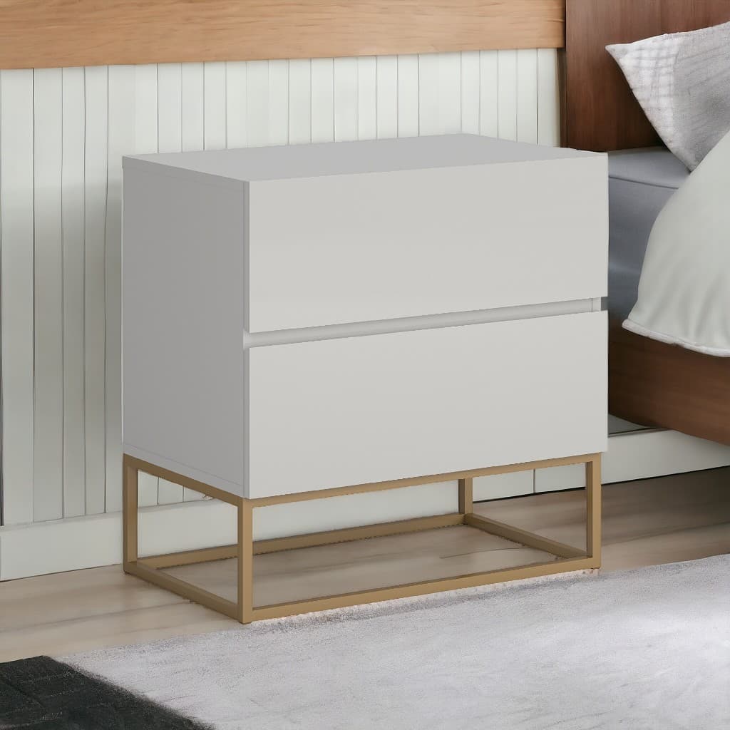 Mesa de Cabeceira 45CM Eros Pés em Ferro Dourado Quarto Decor Moderno e Luxuoso
