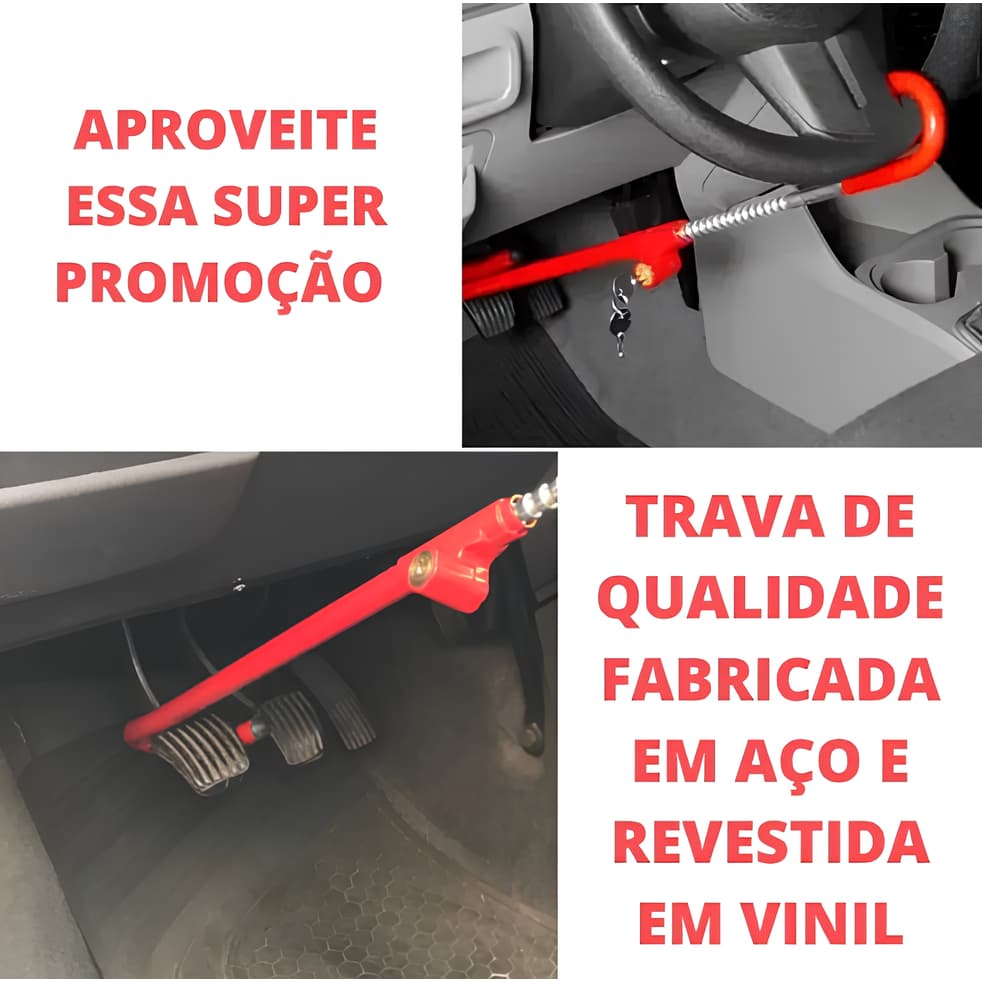 Trava Anti Furto Direção P/ Carro Pedal Volante Cambio Tranca Aço