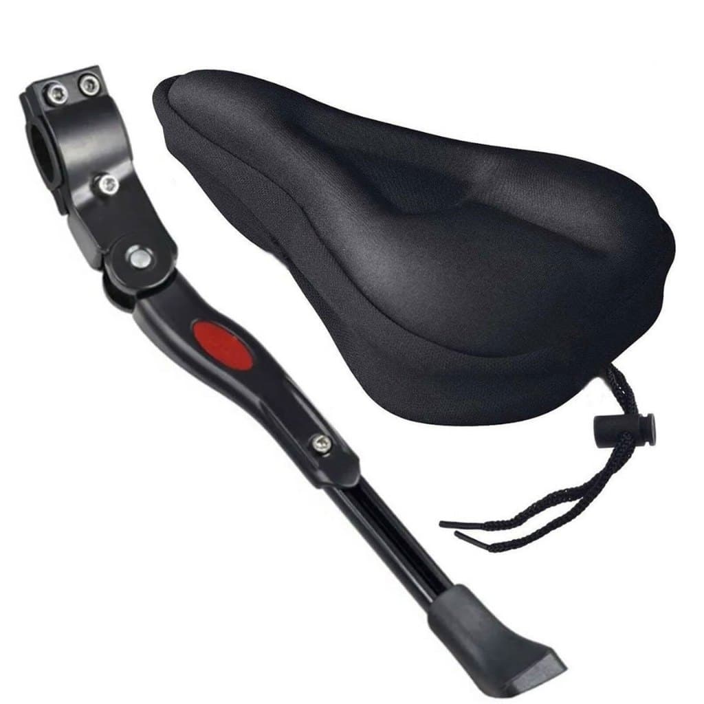 Capa de Banco Selim Gel Flexível Anatômica Ciclismo + Pezinho Descanso Para Bike Lateral 20 Até 29