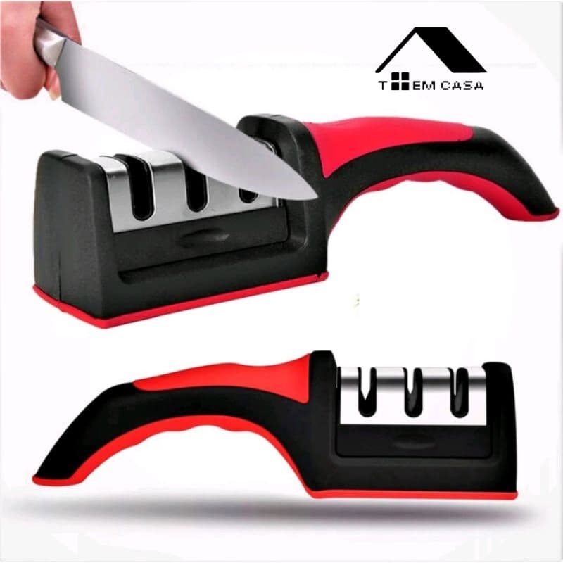 Amolador Afiador De Facas Em Aço Inox Profissional Com 3 Afiadores Profissional 21.5x5,8x5,1 CM
