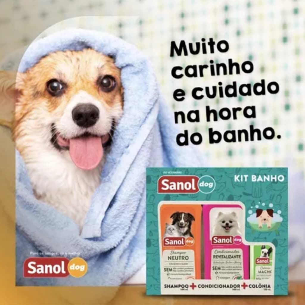 Kit Banho Shampoo, Condicionador e Colônia Cachorro e Gato Neutro Sanol Dog