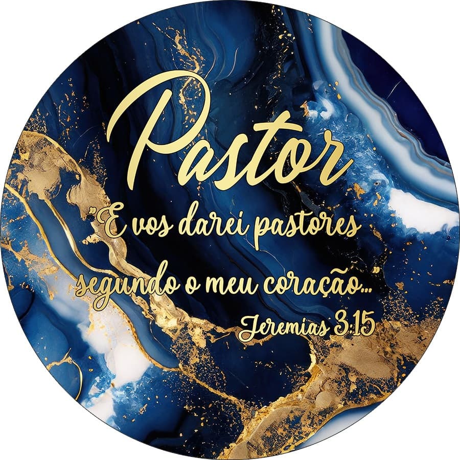 Painel de Festa Redondo em Tecido Pastor Efeito Mármore Azul e Dourado 041