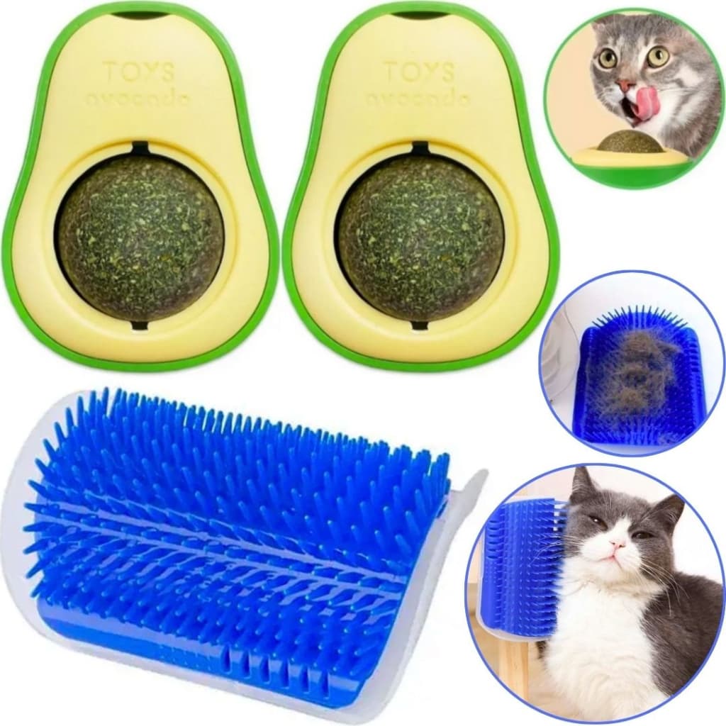 Kit abacate escova brinquedo interativo para gatos coça coça erva natural catnip 3 peças