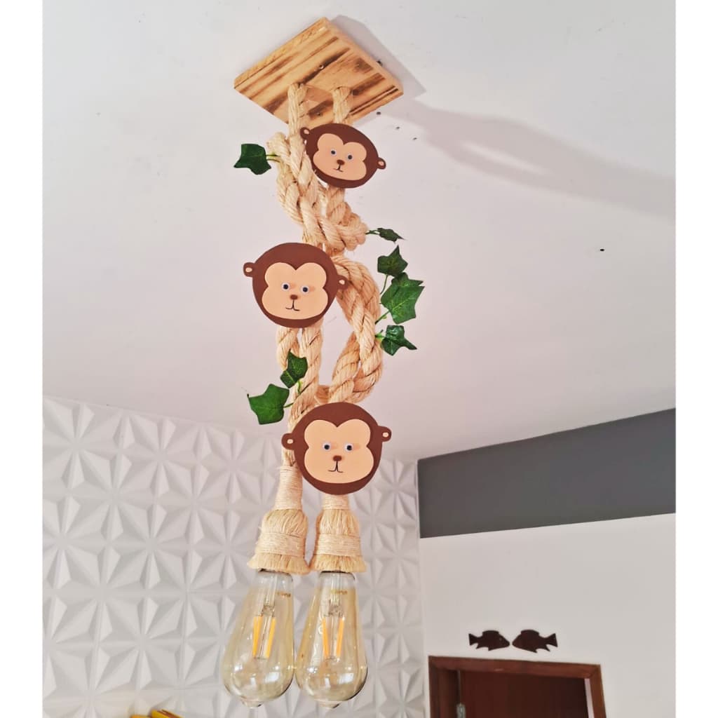 LUSTRE LUMINÁRIA DE TETO PENDENTE CORDA DECORAÇÃO QUARTO INFANTIL FOLHAS SAFARI .
