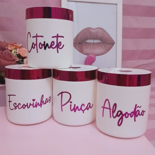 Kit 4 Potes Organizador Maquiagem Pinça Escovinhas Algodão