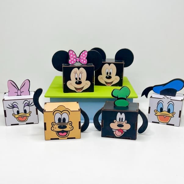 5/10/15/20PCS Mini Cubos Turma do Mickey em MDF - Lembrancinha Porta Bombom Caixinha
