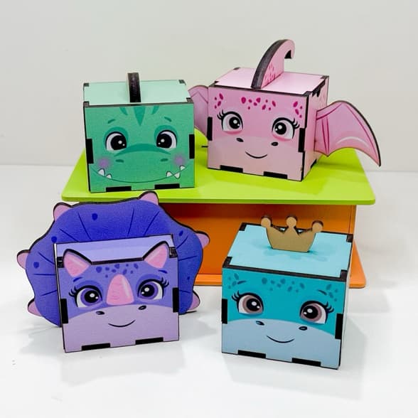 5/10/15/20PCS Mini Cubos Dino Baby em MDF - Lembrancinha Porta Bombom Caixinha